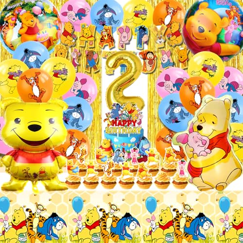 Winnie Pooh Deko 2. Geburtstag: 53 Stück Winnie Pooh Luftballons, Tortendeko mit Ballon 2 Jahre
