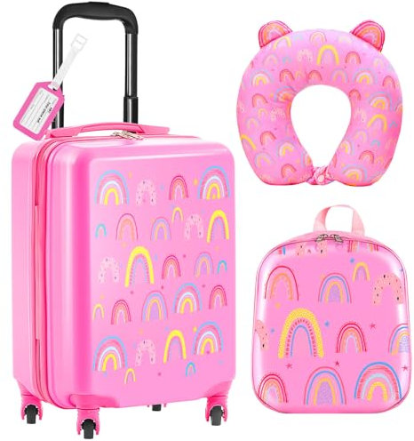 Sanwuta 4-teiliges Hartschalen-Kindergepäck-Set, pastellrosa, 20 Inch