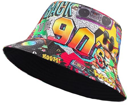 JJDreams Retro 90s Style Unisex Fishing HutBunter Vintage-Fischerhut Reisen Hut Festival Bucket Hat Sonnenhüte