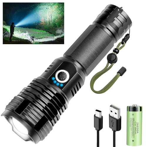 flintronic Lampe Torche LED Ultra Puissante, Lampe Torche LED Rechargeable, Lampe de Poche Zoomable Étanche IPX7, 5 Modes Flashlight, pour Camping, Randonnée Et Urgences