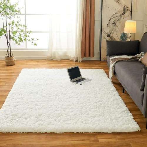 Obundi Teppich Wohnzimmer,Kleiner Teppich Büro,Hochflor Elfenbein Rutschfester Teppiche Schlafzimmer,Rutschfester Kinderzimmer Weicher Teppiche für Lounge(Creme,80x120 cm)