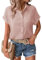 Zeagoo Women's Shirts Button Down Blouse V Neck Tops Casual Collared Loose Work Lightweight Textured Ladies Tops 2025 Lightpink-M