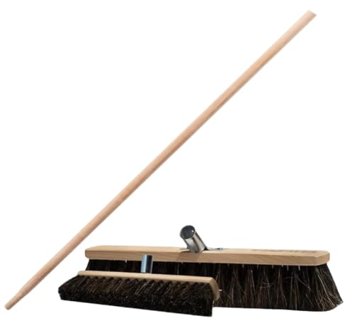 Saalbesen mit Stiel 150 cm – Holzbesen mit Metallhalterung – Kehrbesen aus Flachholz & Buchenholzstiel – ideal für Parkett, Laminat, Werkstatt & Halle – Hausbesen Komplettset (40 cm mit Stiel)