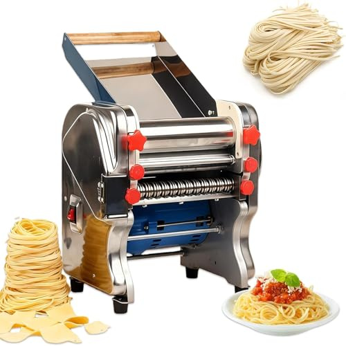 Macchina Per La Pasta Elettrica 750W, Sfogliatrice Professionale con Lame in Acciaio Inox da 3/9 mm, Spessore Regolabile 0,1-20mm, Impastatrice e Tagliapasta per Pasta Fresca Fatta(200-Kneading type)