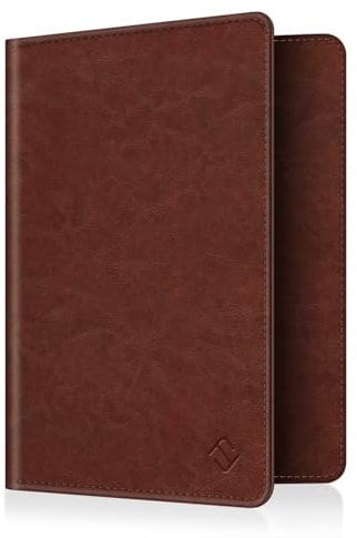FINTIE Reisepass Impfpass Schutzhülle - Premium Kunstleder Reisepasshülle Travel Organizer mit RFID-Blockier für Kreditkarten, Ausweis, Reisedokumente Damen Herren, Braun