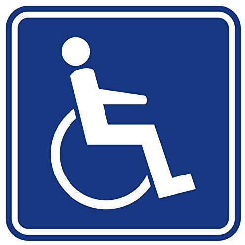 Aufkleber Rollstuhlfahrer, Gehbehinderung, viereckig, iSecur®, 15x15cm, Art. hin468, außenklebend für Auto, LKW, Rollstuhl, Rolli, Fahrzeuge, UV- und witterungsbeständig, für Waschanlagen geeignet