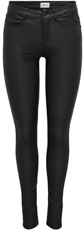 ONLY Women's Onlanne K Mid Waist Coated Jeans Noos Skinny Jeans, Black (Black Black), W26/L34 (Manufacturer size: X-Small)