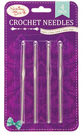 Sewing Box Crochet Hooks 1.5MM, 2MM, 2.5MM, 3MM Silver Metal