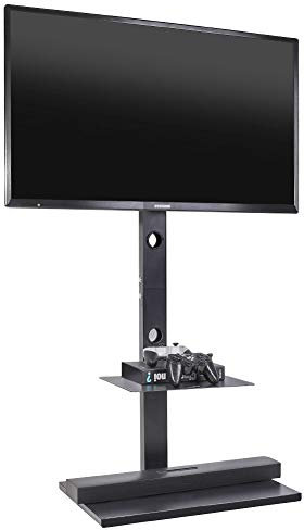 UNHO Soporte de Suelo para TV 32-65 Altura Ajustable Inclinable de 15 Grados Soporte TV de Pie con 2 Estantes de Metal Carga Máx 30kg VESA 600x400