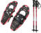 ALPIDEX Schneeschuhe Aluminium Rahmen Damen Herren ab Schuhgröße 36 bis 135 kg Ratschenbindung Tragetasche, Farbe:Black/Red 21 mit Stöcken