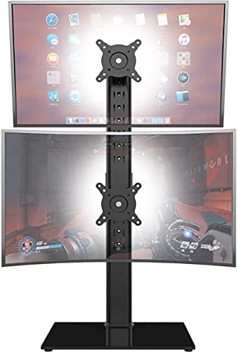 Dual Monitor Ständer - Vertikaler Stapelbildschirm Freistehender Monitor Haltung Für zwei 13 bis 34 Zoll große Bildschirme mit drehbarem, neigbarem und höhenverstellbarem Bildschirm Schwarz