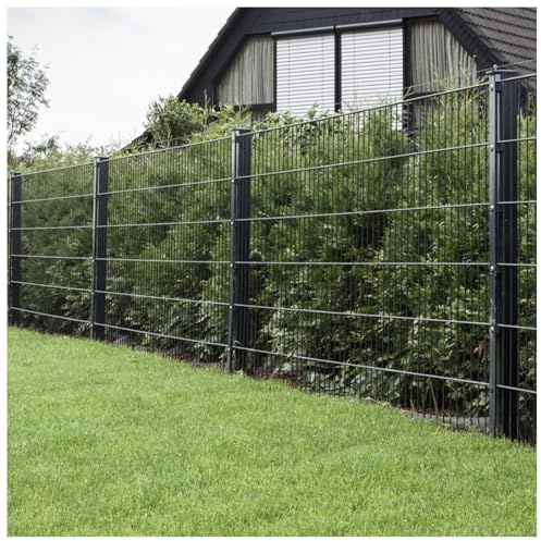 HORI Doppelstabmattenzaun Komplettset 6/5/6 Zaun Gartenzaun mit Abdeckschiene – 2 Zaunelemente 200 cm & 3 Pfosten zum Einbetonieren Höhe 163 cm - Länge 18 m - Anthrazit I RAL 7016