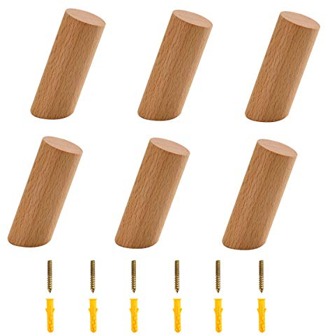 PROVO 6 Stück Holz Garderobenhaken Natürliche Wandmontage, massive Kleiderbügel für Eingang, Garderobenhaken zum Aufhängen von Kleidung, Hut, Schals im Schlafzimmer, Wohnzimmer, Flur Dekoration