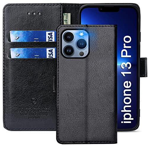 FMPCUON Funda para iPhone 13 Pro,Funda Libro iPhone 13 Pro Funda con Tapa,Cuero Carcasa Magnético Funda Cartera Móvil para Apple iPhone 13 Pro, Negro