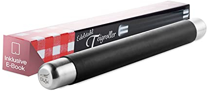 DiLui - Silikon Teigroller - Einfaches Ausrollen mit Antihaft Nudelholz - Teigrolle für Pizzateig, Fondant, etc. - BPA-Frei und Spülmaschinenfest… (Schwarz)