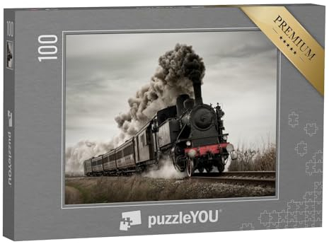 puzzleYOU: Puzzle 100 Teile „Oldtimer-Dampfzug mit Alter Lokomotive und Alten Waggons“ – aus der Puzzle-Kollektion Eisenbahn, Lokomotive