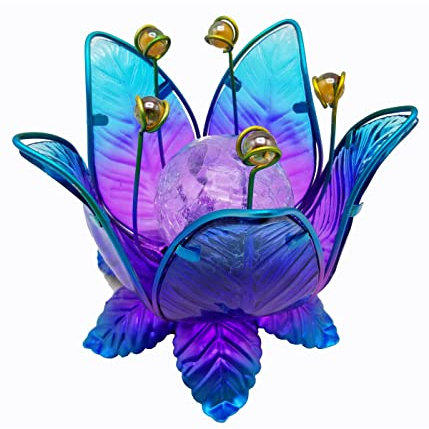 Dehner Solarleuchte Lotus, inkl. Batterie, Ø 18 cm, Höhe 17 cm, Metall, blau