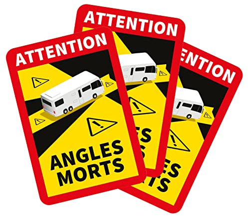 lepni.me 3 Pièces Camping-car Angles Morts Autocollants pour la France | Adhésion Forte et Protection UV | Panneau d'avertissement Attention Caravane Autocollant de Véhicule (3PCS CARAVANE)