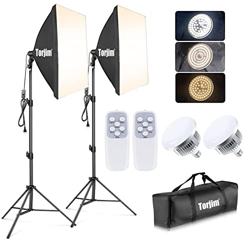Torjim - Softbox fotograferingsbelysningssats, professionell fotostudio 2 x 27 tum softbox belysning | 2 x 85 W 3 000-7500 K E26 LED-lampor, belysningssats