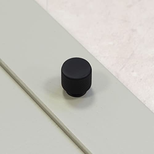 Handle & Home 25mm Diameter Matt Black Knurled Textured Kitchen Cabinet Knob | Cupboard Door Drawer Pull Wardrobe Furniture Replacement