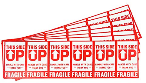 PACK4YA 480 × Vorsicht Zerbrechlich Aufkleber, 50 x 90 mm Verpackungsaufkleber Stark haftende Warnetiketten, Handle with Care, Fragile, Stickers Labels Moving Achtung Warnaufkleber THIS SIDE UP