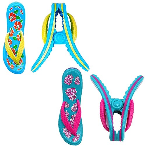 TRIXES 4-teilige, neuartige Flip-Flop-Strandtuchklammern – sichere Sonnenliegen-Reiseklammern für den Innen- und Außenbereich – Jumbo-Clip für Strand, Garten, Pool, Sonnenliege oder Liegestuhl