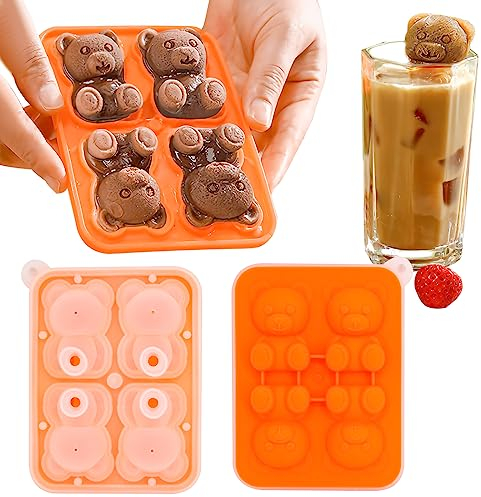 Silicone Ice Cube Tray, Ice Trays, Silicone Ice Cube Tray, Four in One Cute Bear Ice Molds, Easy Release Reusable Chocolate Molds to Decorate Drink Coffee Juice Cocktail Whiskey