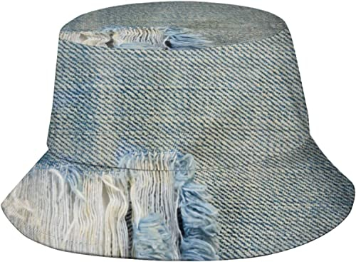 QQIAEJIA Ripped Denim Blue Jeans with Shredded Threads Bucket Hats Fashion Sun Cap Packable Outdoor Fisherman Hut für Damen und Herren, Siehe Abbildung, One size