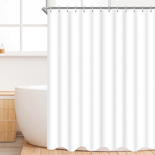 Lerores Duschvorhang 200x180cm Reinweiß, Beschwerter Saum Antischimmel Textil, Wasserabweisend, Waschbar Polyester Stoff Badevorhänge für Badezimmer, Badewanne mit 12 Duschvorhangringe