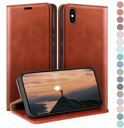 HUOUH for iPhone X/XS 5,8 Wallet case with RFID Blocking PU Leather,Credit Card Holder,Flip Folio Book Phone cases Shockproof Cover Women Men for Apple X/XS case Orange
