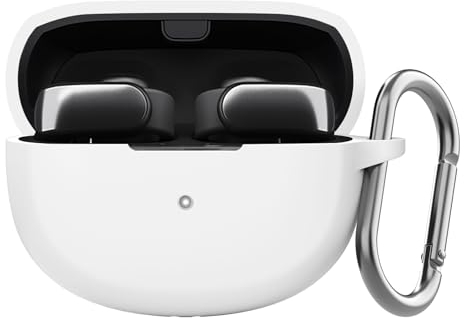 AHASTYLE Silicone Case for New Bose Ultra Open Earbuds (2024) [Added Metal Carabiner] Shockproof Full Protective Skin Case Cover Compatible with New Bose Ultra Open Earbuds 2024 (White)