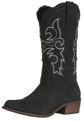 J's.o.l.e Stivali da cowboy da donna, in pelle, metà largo, per equitazione, stile western, per matrimoni, Nero , 37 EU