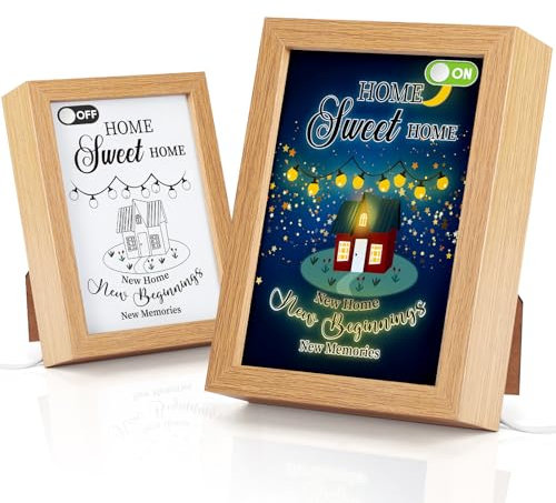 CroBlissful Regali di riscaldamento della casa Illuminano la pittura 3 colori LED pittura acrilica Photo Frame USB Powered Night Light Wall Art Nuovo proprietario di casa Idee regalo per donna