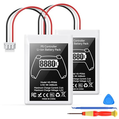 PS5 Controller Battery Pack, 2 Stück 8880mWh Li-Ionen Akku mit hoher Kapazität für Sony PS5 Controller CFI-ZCT1W, 53% mehr Ausdauer (Kapazität), Sicherer PS5 Controller Akku Ersatz
