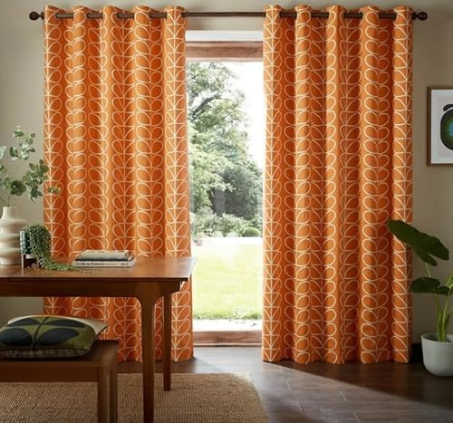 Orla Kiely Linear Stem Burnt Orange Lined Eyelet Curtains (229cm x 183cm (90 x 72))