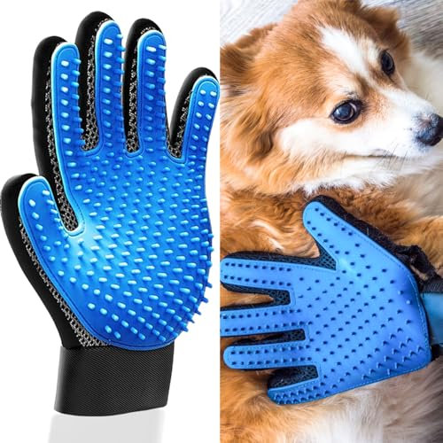 DILUSILK Pet Washing Gloves,Gentle Deshedding Brush Glove,Pet Hair Remover Mitt,Massage Tool with Enhanced Five Finger Design Cat Grooming Glove,for Dogs,Cats,Rabbits,Horses with Long/Short Fur,Blue