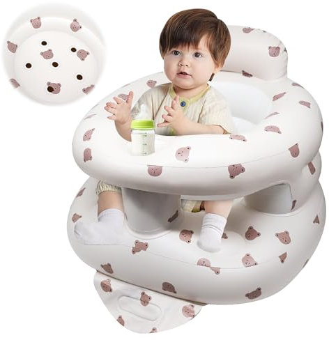 LANGNIDORIS Asiento Inflable para Bebés a Partir de 3 Meses, Sofá de Apoyo Para la Espalda del Bebé, Asiento Portátil de Apoyo para Bebé con Bomba de Aire Incorporada, Asiento Bañera Bebe (oso)