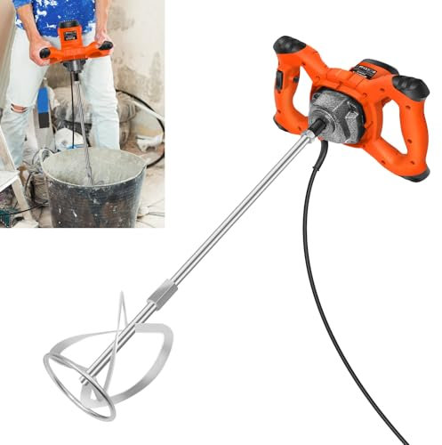 2600W Portable Paddle Mixer Adjustable 6 Speed, Handheld Electric Stirrer Drill Mix Stirring Tool for Mortar Grouts Paint Cement Plaster Plastering, Orange