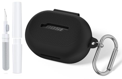 Silicone Case for Bose QuietComfort Earbuds, Case Cover for New Bose QuietComfort Earbuds 2024, Ultra Thin Shockproof Protective Case, with Keyring Hook (Black)
