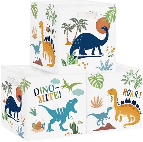 Clastyle Dinosaurs Kid Storage Cube Organizer Set Plants Closet Clothes Cube Storage Bin Nursery Toddler Toy Box Chest Girl Boy Book Shelf Basket, Palms, 11.8x11.8x11.8 in