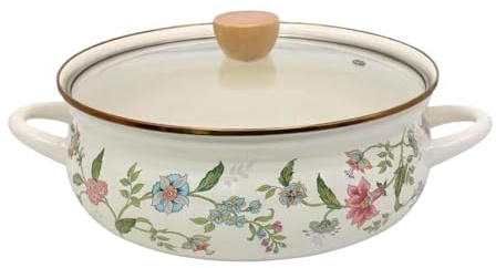 Milageto Emaille Pot mit Deckel Suppen Topf, Emaille Simmer Topf mit Griff, Eintopf Kochgeschirr Kochtopf Pasta Topf für Nudeln Kochen, Blumen