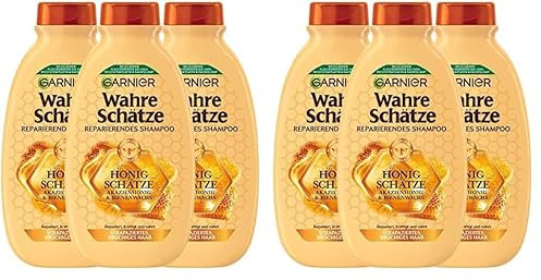 Garnier Wahre Schätze Reparierendes Shampoo Honig Schätze, kräftigt und nährt strapaziertes und brüchiges Haar, 3 x 250 ml (Packung mit 2)