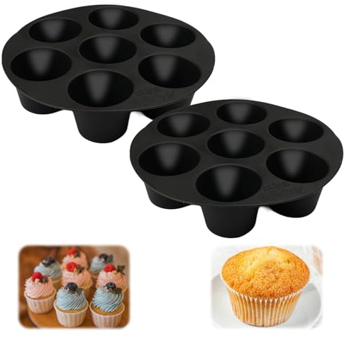 2 Pieces Silicone Muffin Trays 7 Cup 5 cm Air Fryer Muffin Tray | Silicone Cupcake Tray, Round Muffin Cases, Non Stick Baking Mould, Air Fryer Cupcake Moulds for Yorkshire Pudding Baking
