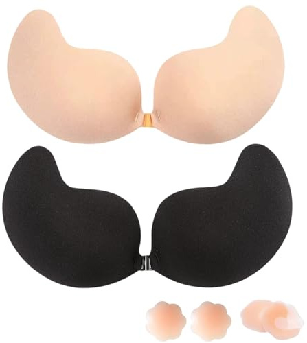 Dresmannst Sujetador Invisible Push Up sin Tirantes con 4 Pezoneras Adhesivas Invisibles para Espalda Descubierta Adhesivo Sticky Bra al Aire Pecho, Transpirable, Discreto y Reutilizable-B