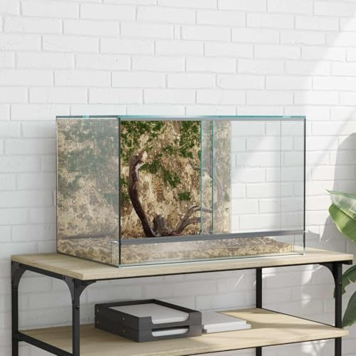 Terrarium aus Glas, transparent, 60 x 40 x 40 cm, für Reptilien und Amphibien, mit Schiebetüren und Netzplatten für Belüftung, 360-Grad-Sicht, kratzfest und stoßfest, für den Einsatz