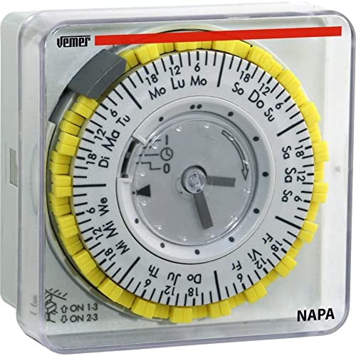 VEMER VP887400 NAPA-RW - Interruttore Orario Elettromeccanico a Cavalieri, Programmazione Settimanale, Installazione a Pannello, Grigio Chiaro