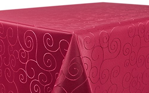 BEAUTEX Tischdecke Damast Ornamente - Bügelfreies Tischtuch - Fleckabweisende, Pflegeleichte Tischwäsche - Tafeltuch, Oval 160x220 cm, Bordeaux