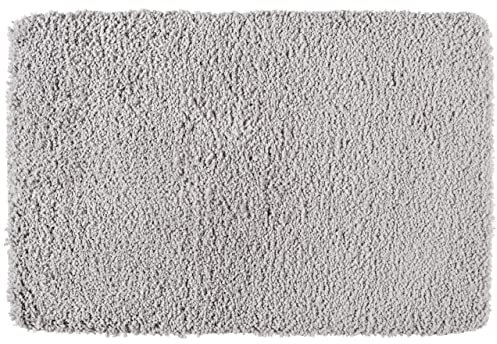 WENKO Badteppich Belize Light Grey, 60 x 90 cm - Badematte, sicher, flauschig, fusselfrei, Polyester, 60 x 90 cm, Hellgrau