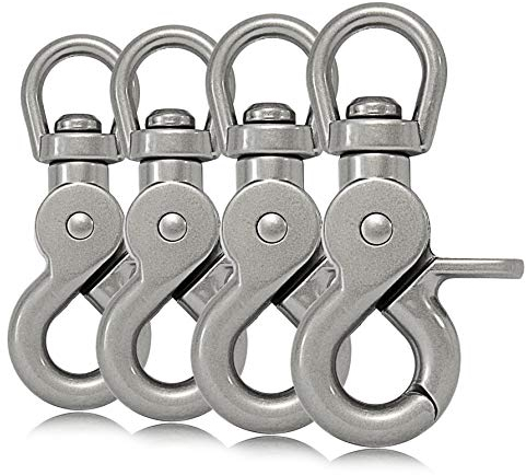 Ganzoo © Scheren-Karabiner Haken mit Dreh-Gelenk/Dreh-Kopf für Hunde-Leine/Hals-Band 4er Set, legierter Stahl 61 mm Länge, auch für Paracord 550 / Schlüssel-Anhänger, Farbe: Silber matt