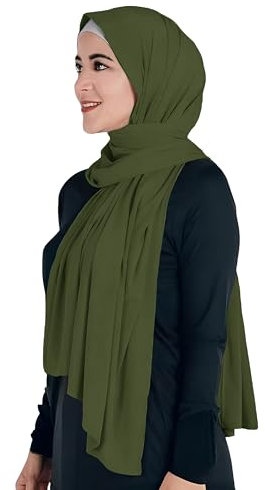 Lina & Lily Maxi Hijab Jersey Premium, Kopftuch Schal Turban für Muslimische Frauen (Olivgrün)